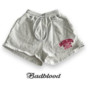 BADBLOOD Lounge Shorts XS Ash Gray Pink Embroidered Arch Logo Drawstring